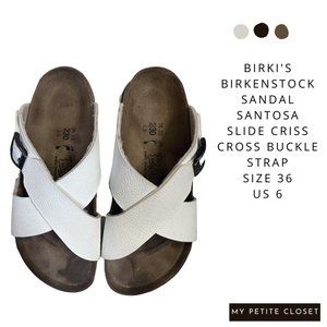 Birki's Birkenstock White Sandal Slide Criss Cross Buckle Strap Eur 36/US 6